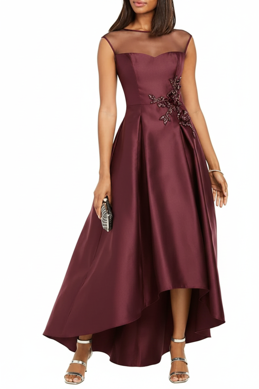 A-Line/Princess Jewel Neck Sleeveless Asymmetrical Mother of the Bride Dresses With Pleats & Appliques