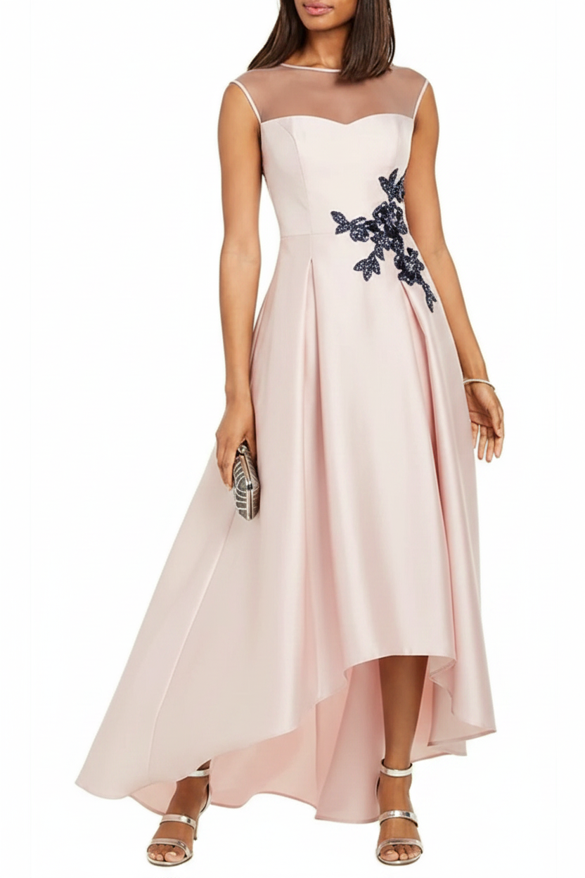 A-Line/Princess Jewel Neck Sleeveless Asymmetrical Mother of the Bride Dresses With Pleats & Appliques