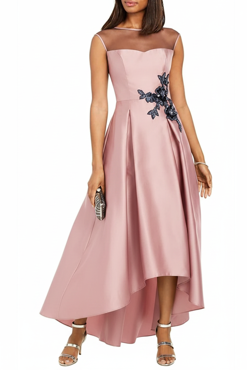 A-Line/Princess Jewel Neck Sleeveless Asymmetrical Mother of the Bride Dresses With Pleats & Appliques