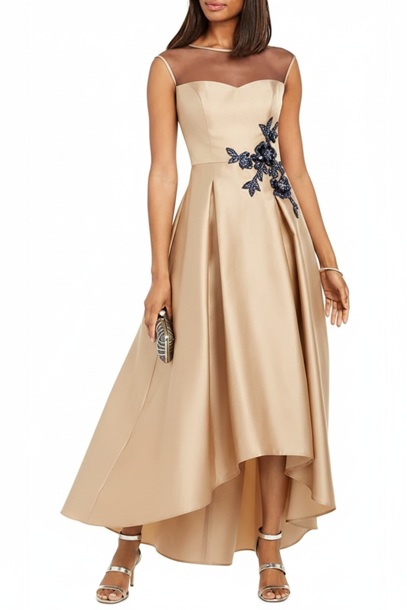 A-Line/Princess Jewel Neck Sleeveless Asymmetrical Mother of the Bride Dresses With Pleats & Appliques