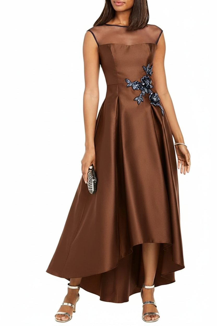 A-Line/Princess Jewel Neck Sleeveless Asymmetrical Mother of the Bride Dresses With Pleats & Appliques
