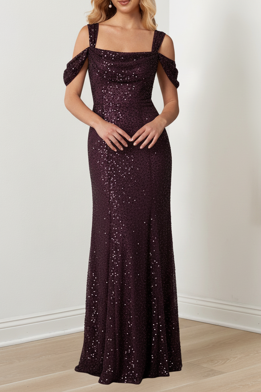 A-Line/Princess Off-the-Shoulder Draped Sleeves Evening Dresses