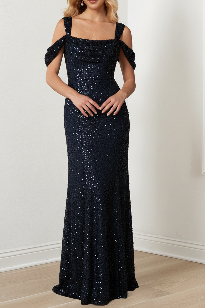 A-Line/Princess Off-the-Shoulder Draped Sleeves Evening Dresses