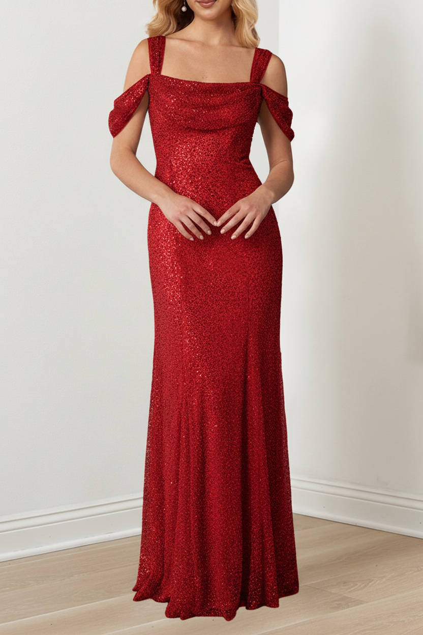 A-Line/Princess Off-the-Shoulder Draped Sleeves Evening Dresses