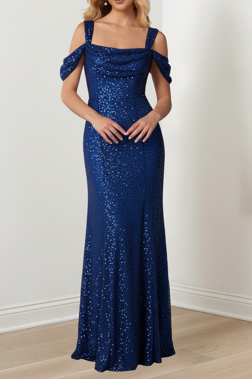 A-Line/Princess Off-the-Shoulder Draped Sleeves Evening Dresses