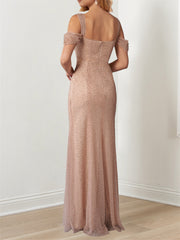 A-Line/Princess Off-the-Shoulder Draped Sleeves Evening Dresses