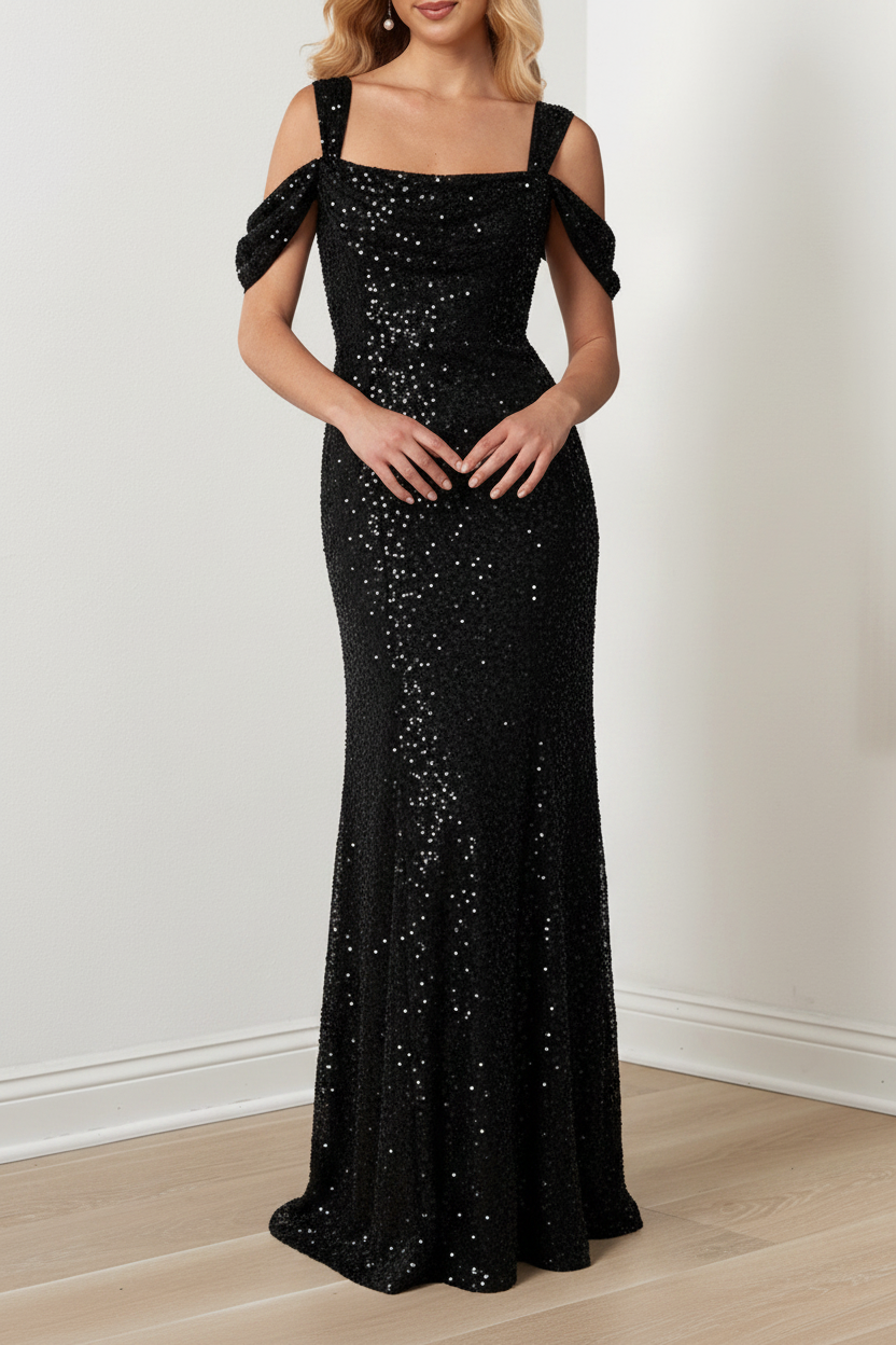 A-Line/Princess Off-the-Shoulder Draped Sleeves Evening Dresses