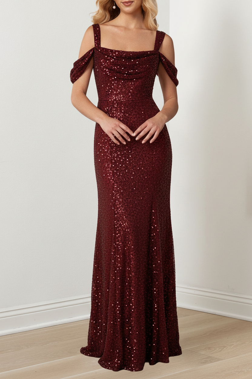 A-Line/Princess Off-the-Shoulder Draped Sleeves Evening Dresses