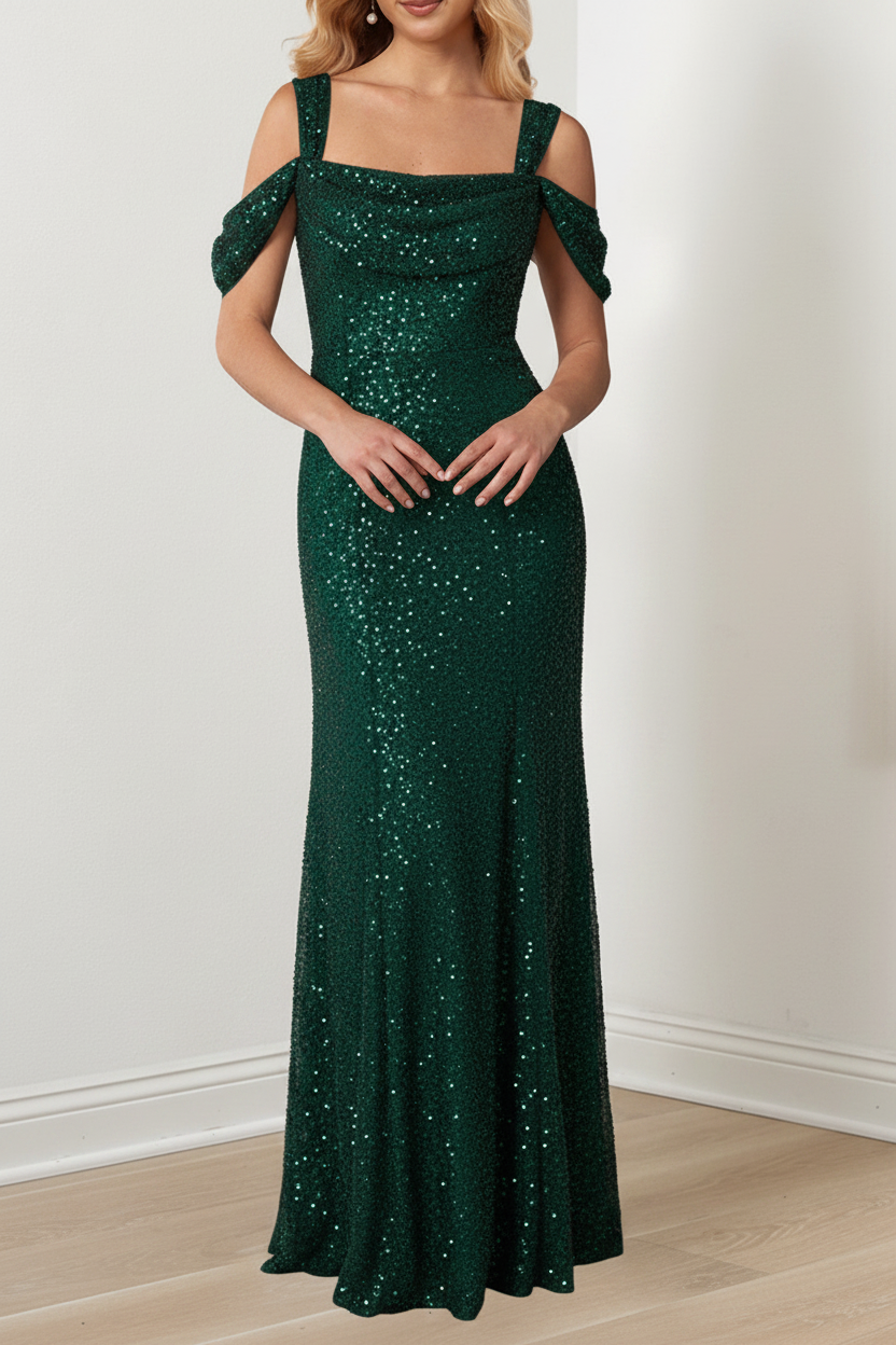 A-Line/Princess Off-the-Shoulder Draped Sleeves Evening Dresses