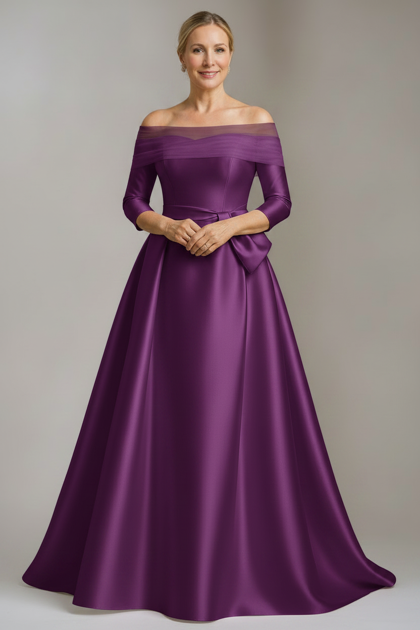 A-Line/Princess Off-the-Shoulder Floor-Length Mother Of The Bride & Groom Dresses with Bowknot
