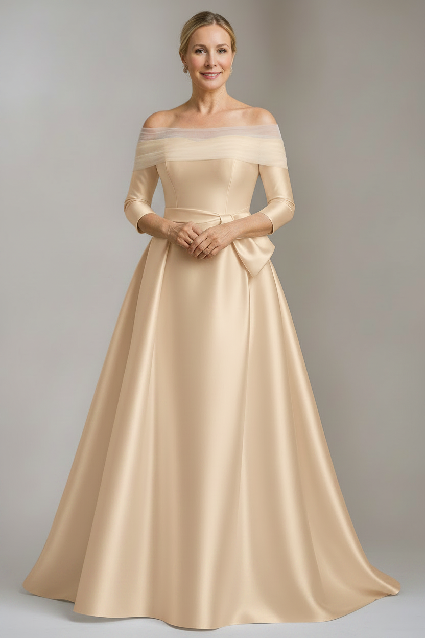 A-Line/Princess Off-the-Shoulder Floor-Length Mother Of The Bride & Groom Dresses with Bowknot
