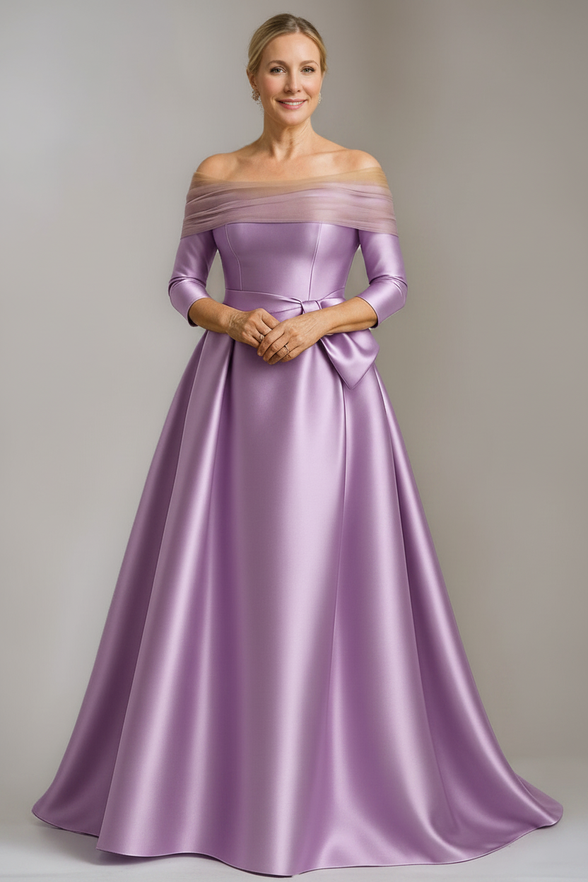 A-Line/Princess Off-the-Shoulder Floor-Length Mother Of The Bride & Groom Dresses with Bowknot