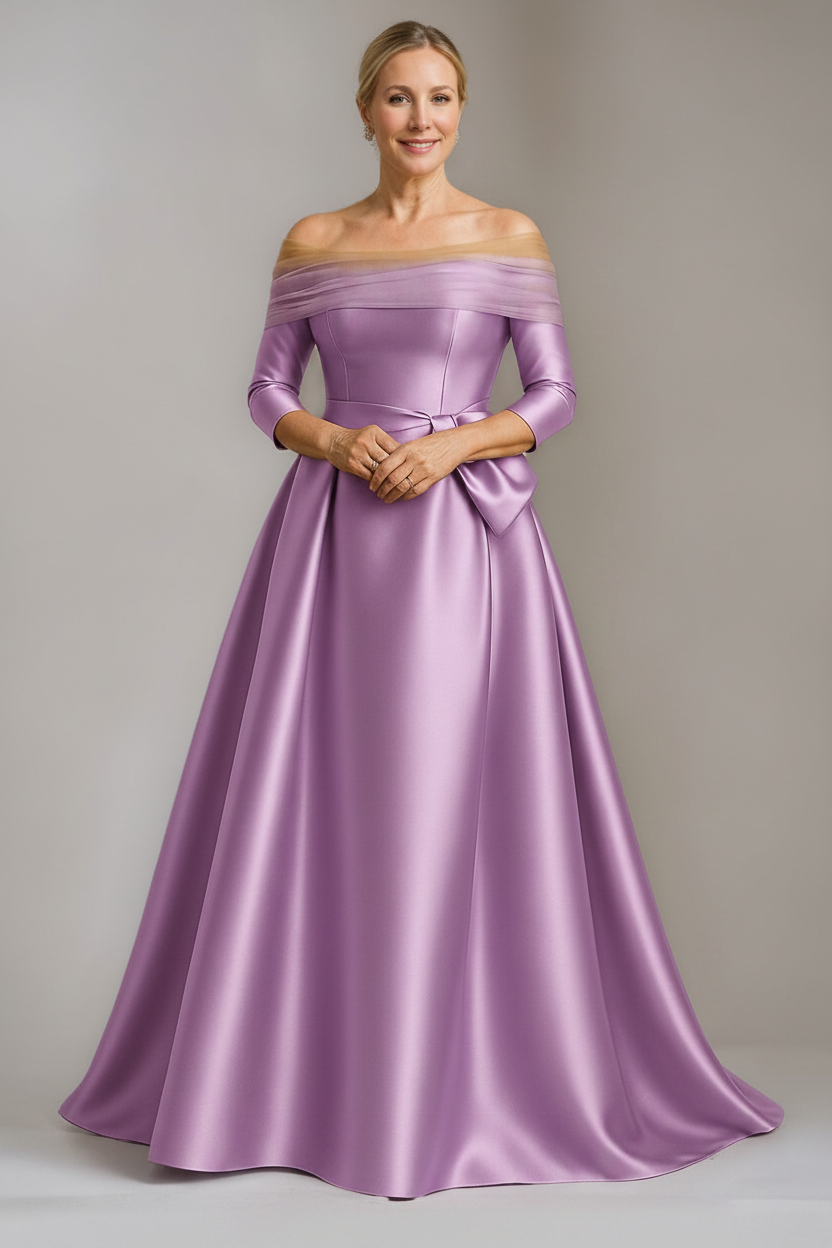 A-Line/Princess Off-the-Shoulder Floor-Length Mother Of The Bride & Groom Dresses with Bowknot
