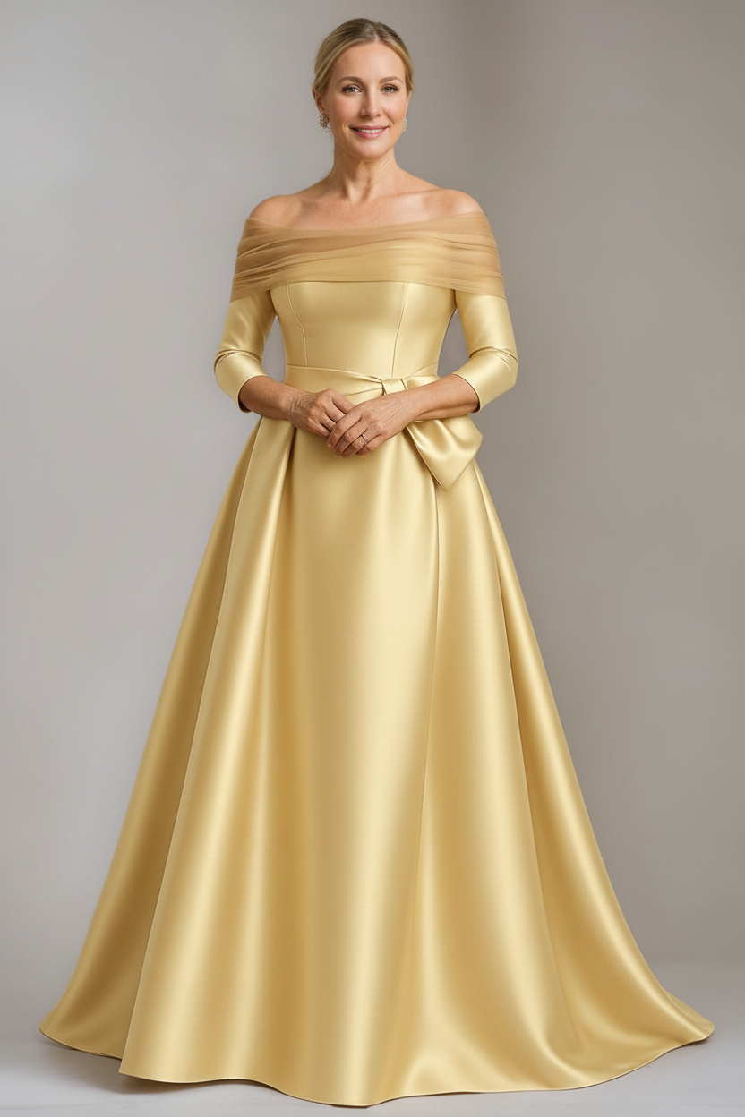 A-Line/Princess Off-the-Shoulder Floor-Length Mother Of The Bride & Groom Dresses with Bowknot