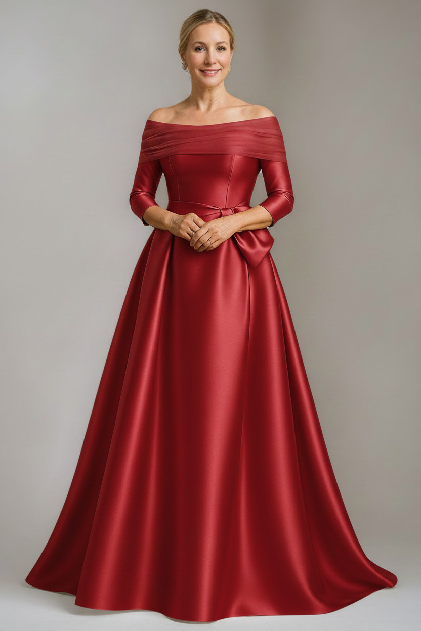 A-Line/Princess Off-the-Shoulder Floor-Length Mother Of The Bride & Groom Dresses with Bowknot