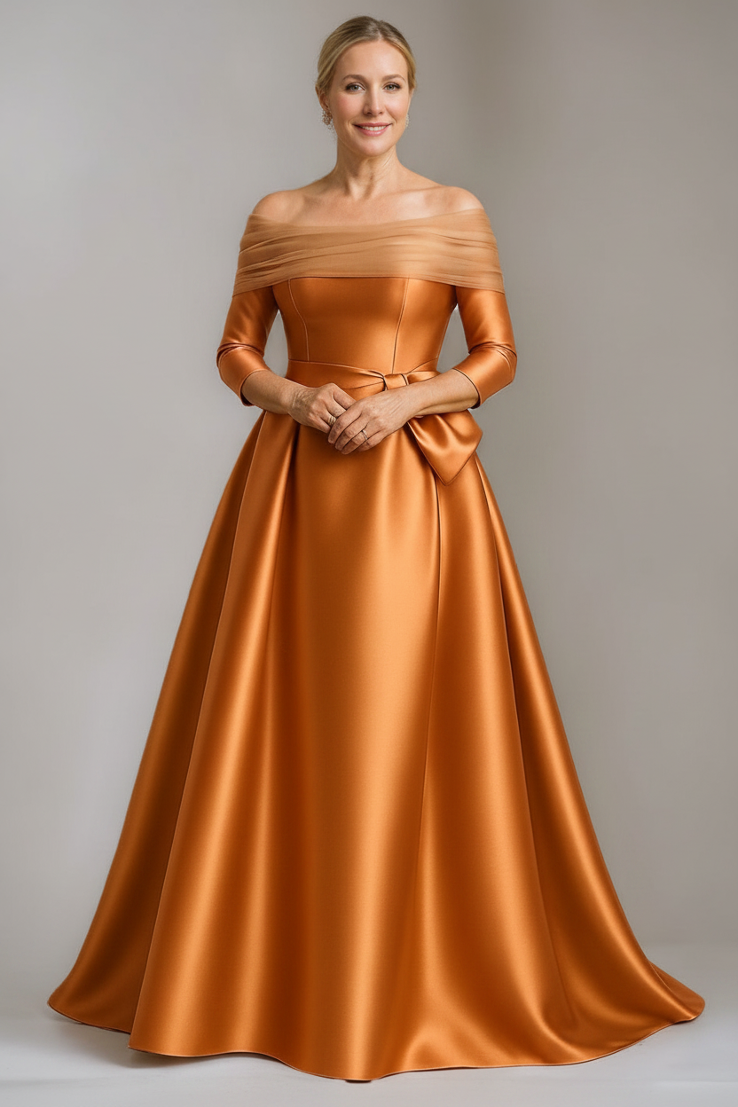 A-Line/Princess Off-the-Shoulder Floor-Length Mother Of The Bride & Groom Dresses with Bowknot