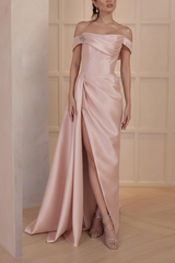 A-Line/Princess Off-the-Shoulder Satin Mother of the Bride Dresses with Split Side