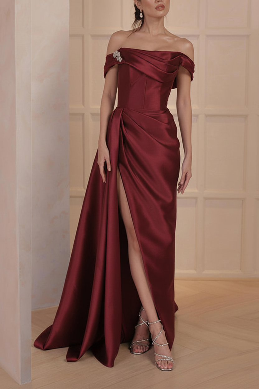 A-Line/Princess Off-the-Shoulder Satin Mother of the Bride Dresses with Split Side