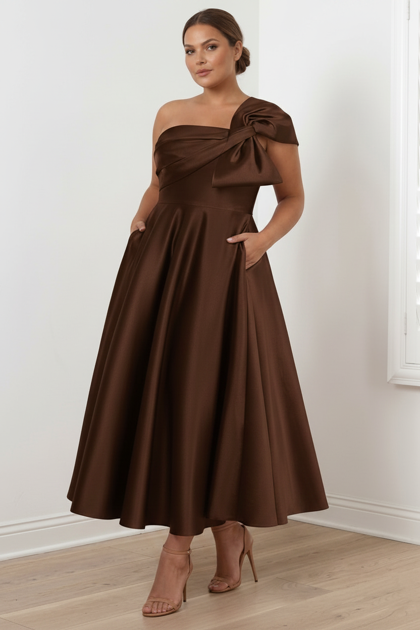A-Line/Princess Off-the-Shoulder Sleeveless Ankle-Length Plus Size Mother of the Bride Dresses with Bow(s)