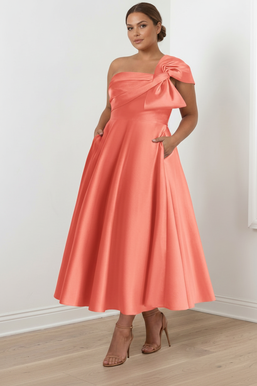 A-Line/Princess Off-the-Shoulder Sleeveless Ankle-Length Plus Size Mother of the Bride Dresses with Bow(s)