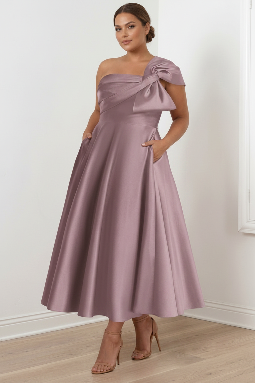 A-Line/Princess Off-the-Shoulder Sleeveless Ankle-Length Plus Size Mother of the Bride Dresses with Bow(s)
