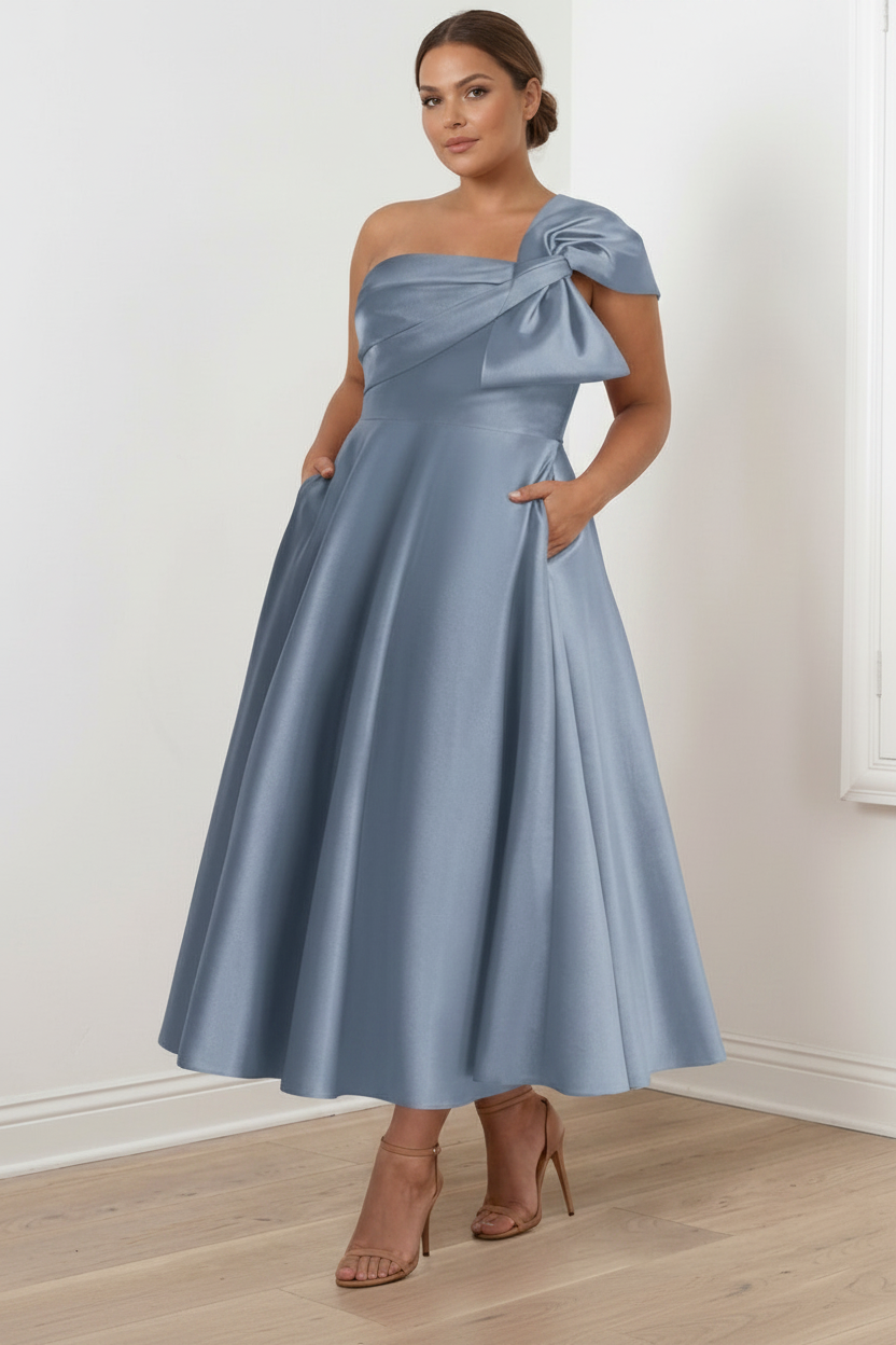 A-Line/Princess Off-the-Shoulder Sleeveless Ankle-Length Plus Size Mother of the Bride Dresses with Bow(s)