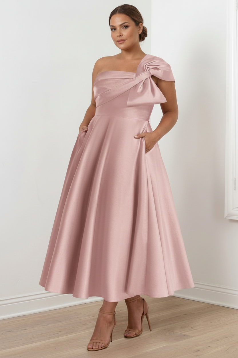 A-Line/Princess Off-the-Shoulder Sleeveless Ankle-Length Plus Size Mother of the Bride Dresses with Bow(s)