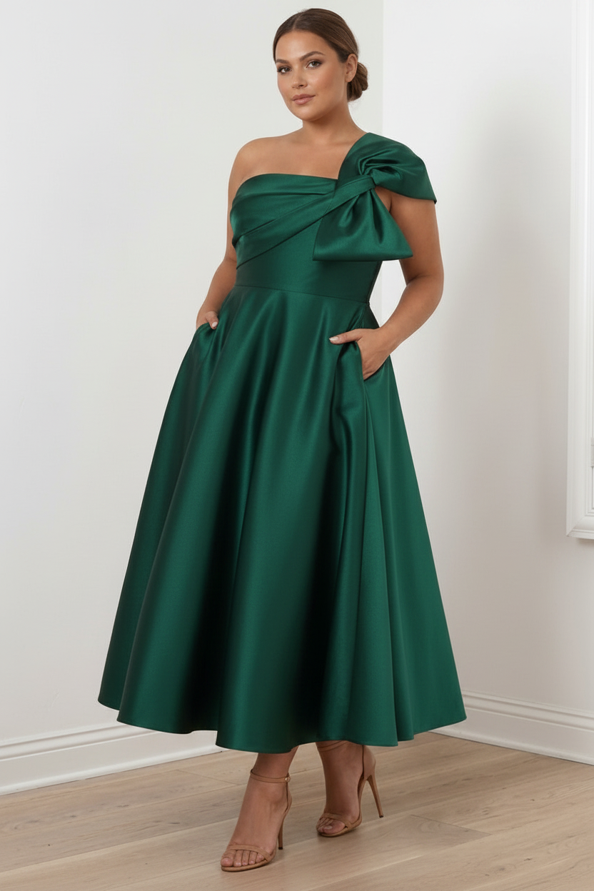 A-Line/Princess Off-the-Shoulder Sleeveless Ankle-Length Plus Size Mother of the Bride Dresses with Bow(s)