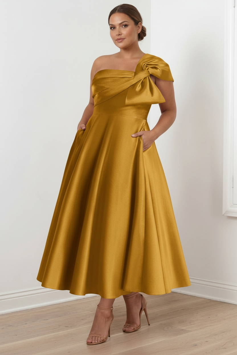 A-Line/Princess Off-the-Shoulder Sleeveless Ankle-Length Plus Size Mother of the Bride Dresses with Bow(s)