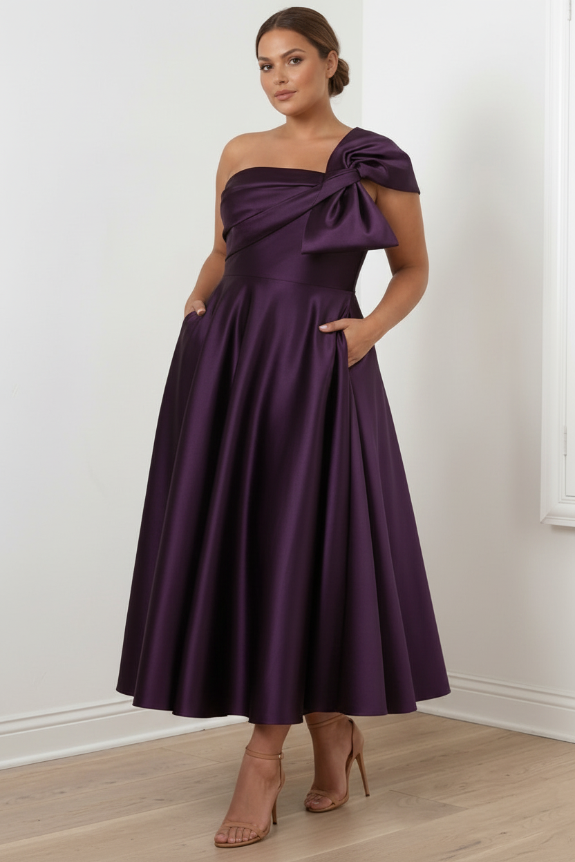 A-Line/Princess Off-the-Shoulder Sleeveless Ankle-Length Plus Size Mother of the Bride Dresses with Bow(s)