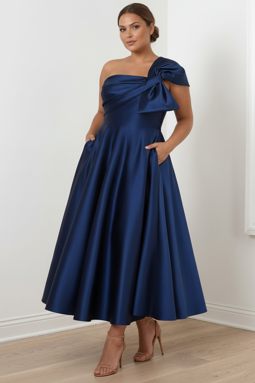 A-Line/Princess Off-the-Shoulder Sleeveless Ankle-Length Plus Size Mother of the Bride Dresses with Bow(s)