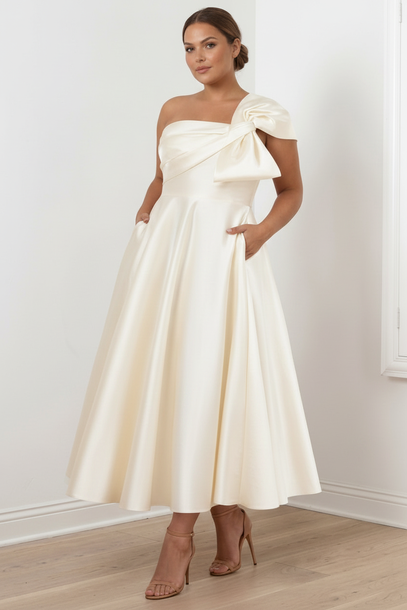 A-Line/Princess Off-the-Shoulder Sleeveless Ankle-Length Plus Size Mother of the Bride Dresses with Bow(s)