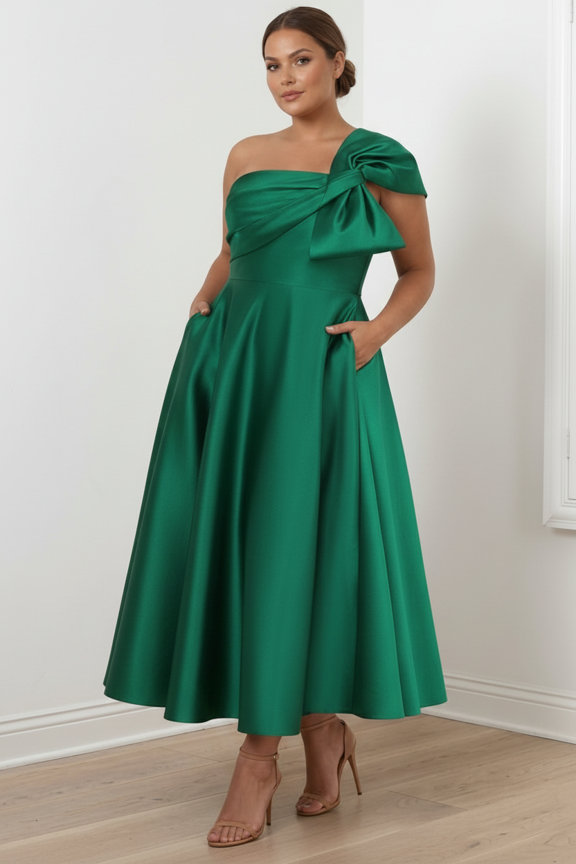 A-Line/Princess Off-the-Shoulder Sleeveless Ankle-Length Plus Size Mother of the Bride Dresses with Bow(s)