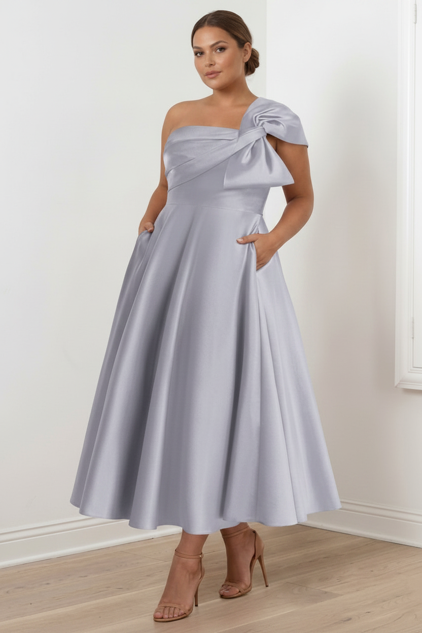 A-Line/Princess Off-the-Shoulder Sleeveless Ankle-Length Plus Size Mother of the Bride Dresses with Bow(s)