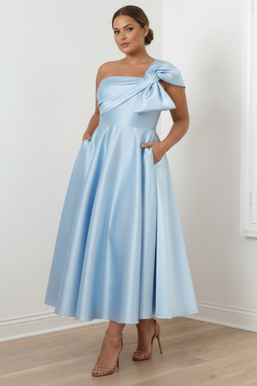A-Line/Princess Off-the-Shoulder Sleeveless Ankle-Length Plus Size Mother of the Bride Dresses with Bow(s)