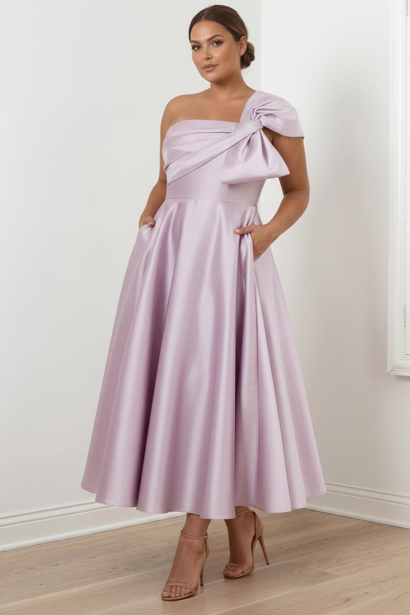 A-Line/Princess Off-the-Shoulder Sleeveless Ankle-Length Plus Size Mother of the Bride Dresses with Bow(s)