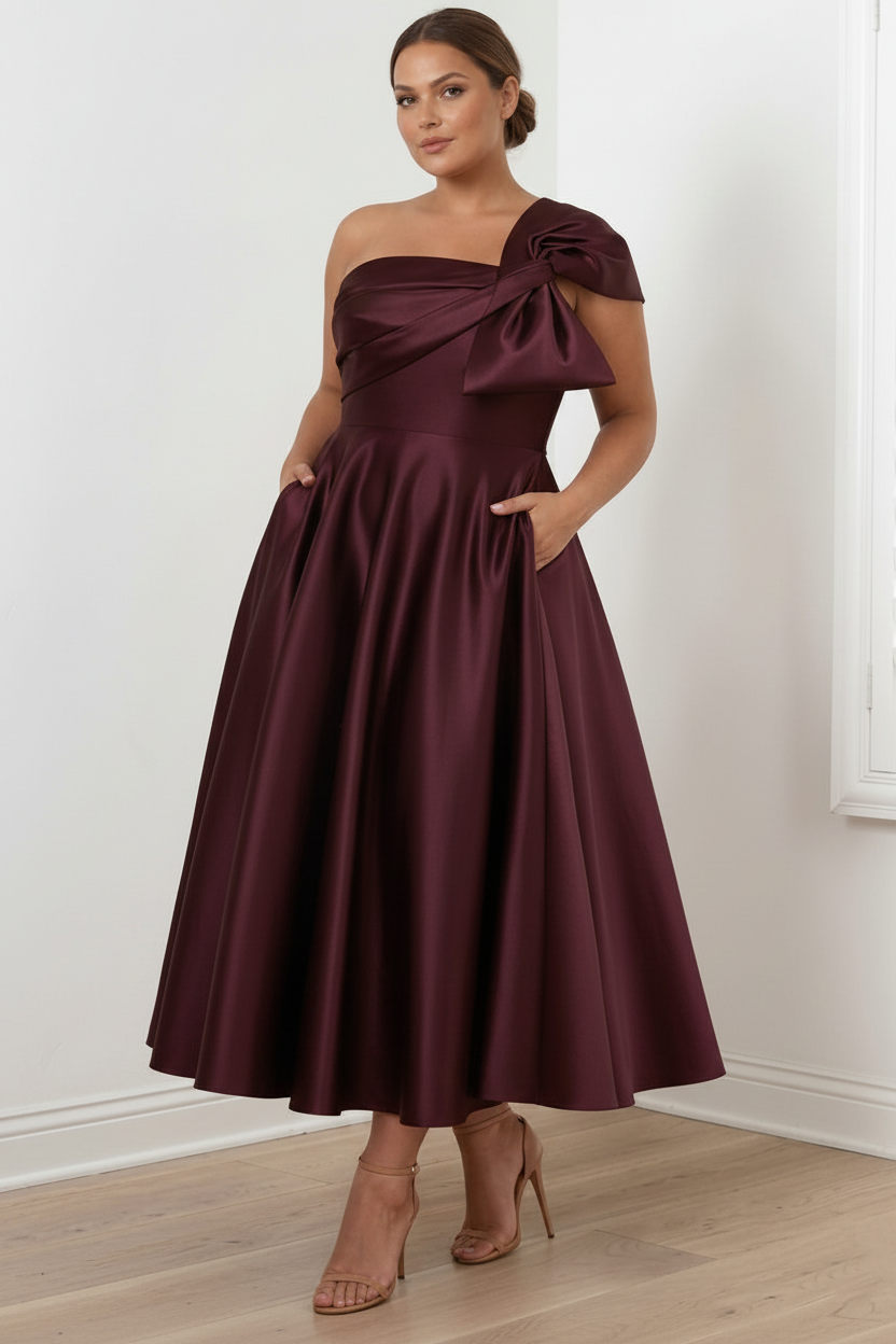 A-Line/Princess Off-the-Shoulder Sleeveless Ankle-Length Plus Size Mother of the Bride Dresses with Bow(s)