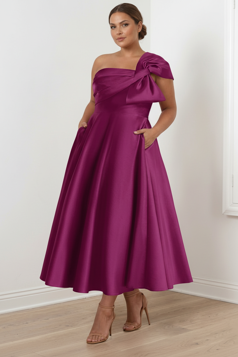 A-Line/Princess Off-the-Shoulder Sleeveless Ankle-Length Plus Size Mother of the Bride Dresses with Bow(s)