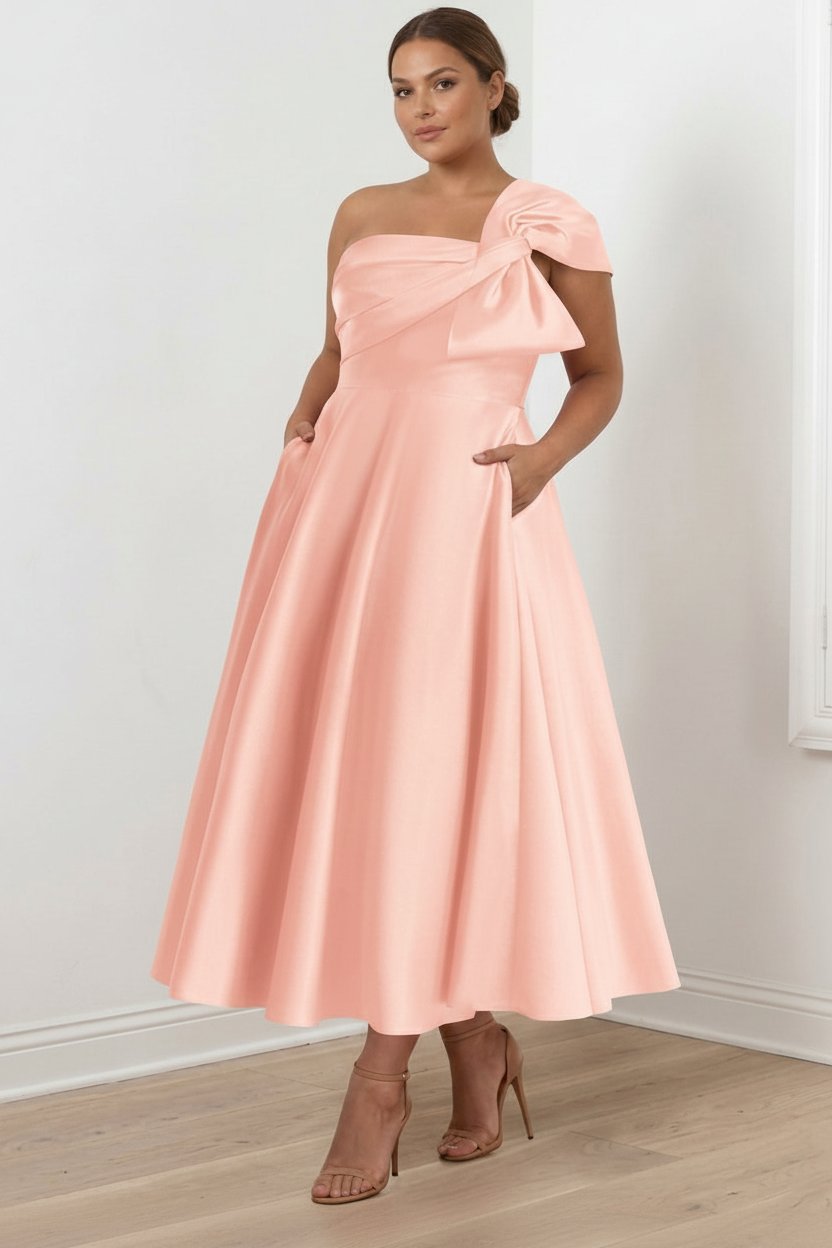 A-Line/Princess Off-the-Shoulder Sleeveless Ankle-Length Plus Size Mother of the Bride Dresses with Bow(s)