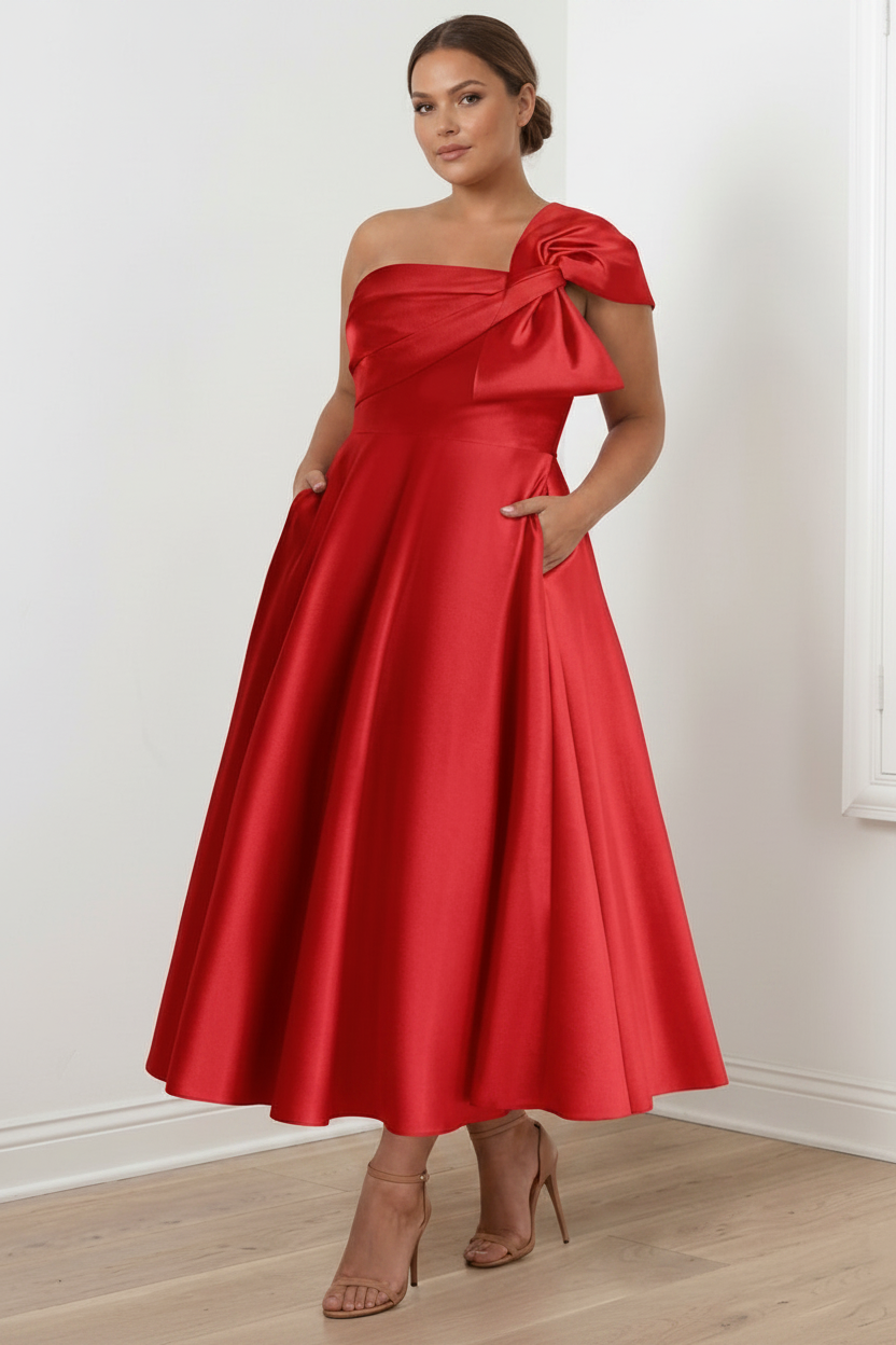 A-Line/Princess Off-the-Shoulder Sleeveless Ankle-Length Plus Size Mother of the Bride Dresses with Bow(s)
