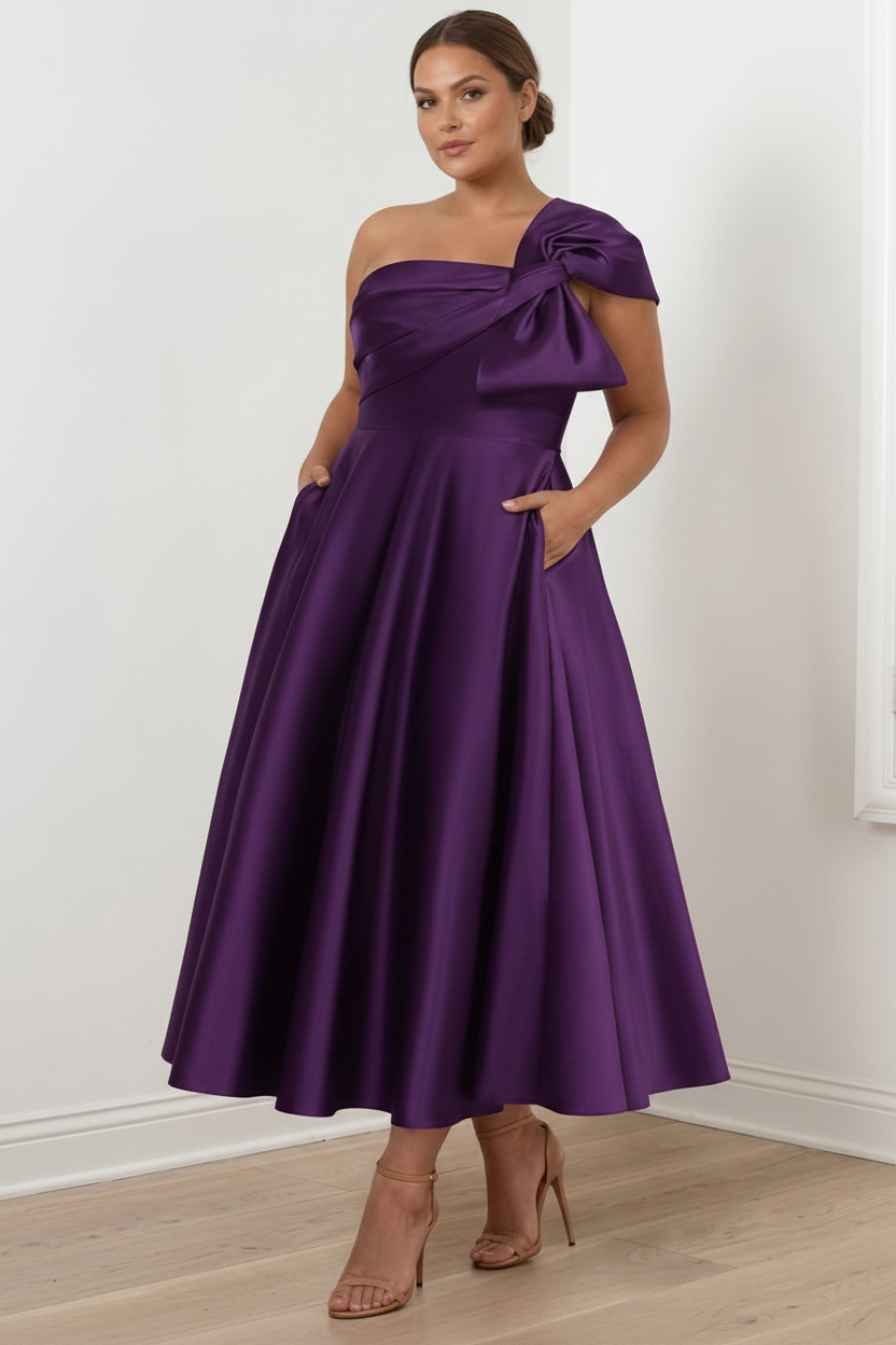 A-Line/Princess Off-the-Shoulder Sleeveless Ankle-Length Plus Size Mother of the Bride Dresses with Bow(s)
