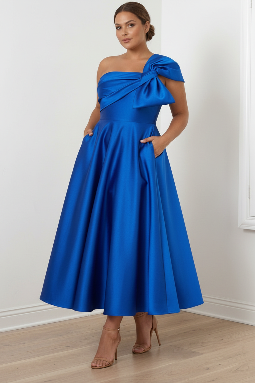 A-Line/Princess Off-the-Shoulder Sleeveless Ankle-Length Plus Size Mother of the Bride Dresses with Bow(s)