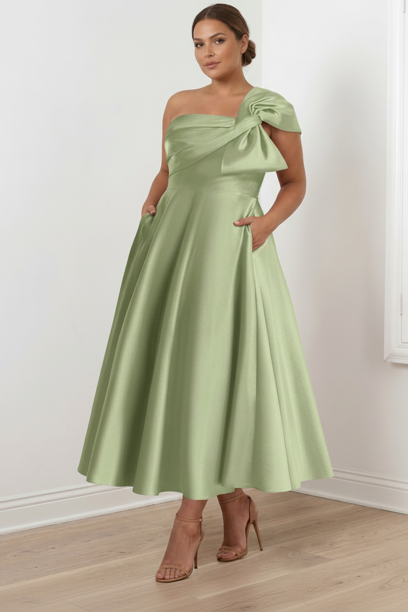 A-Line/Princess Off-the-Shoulder Sleeveless Ankle-Length Plus Size Mother of the Bride Dresses with Bow(s)