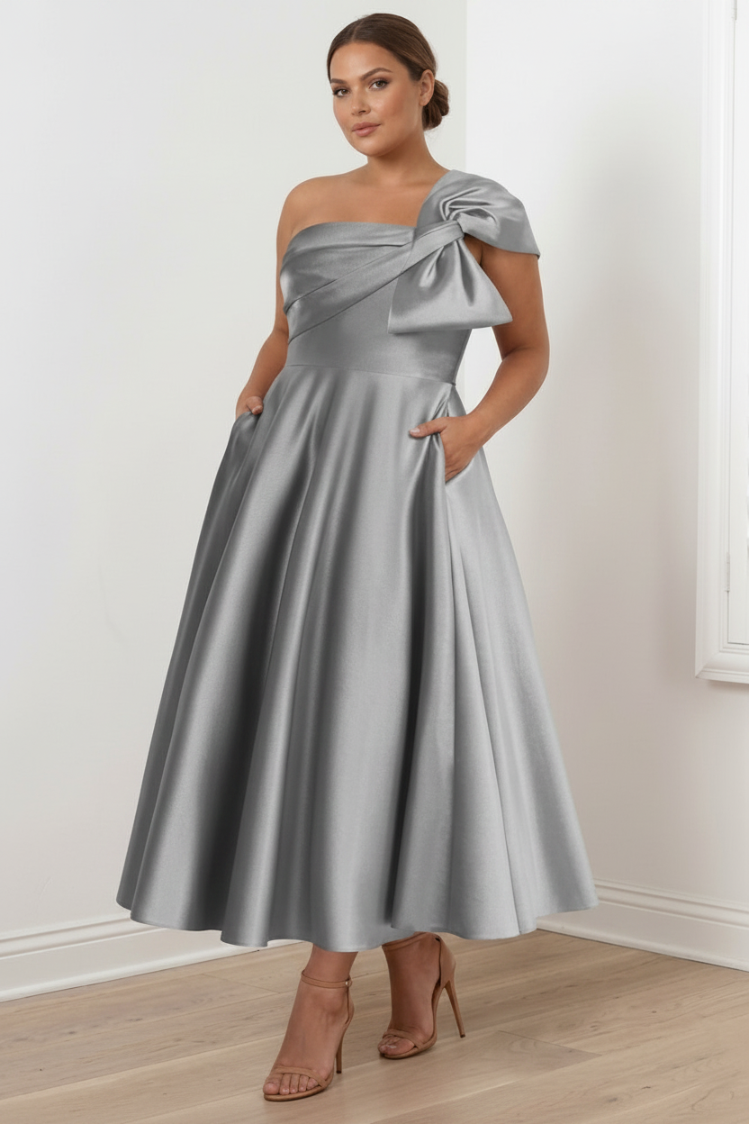 A-Line/Princess Off-the-Shoulder Sleeveless Ankle-Length Plus Size Mother of the Bride Dresses with Bow(s)