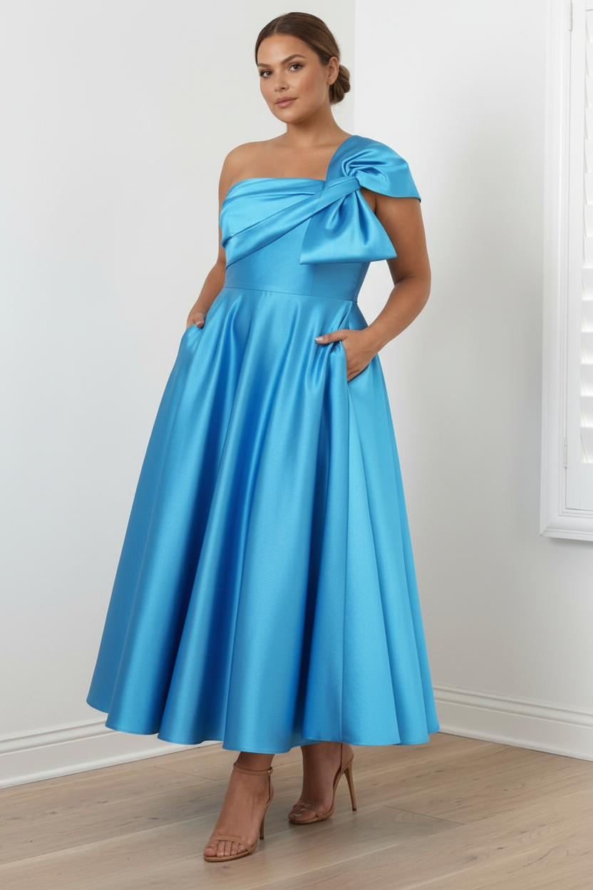 A-Line/Princess Off-the-Shoulder Sleeveless Ankle-Length Plus Size Mother of the Bride Dresses with Bow(s)