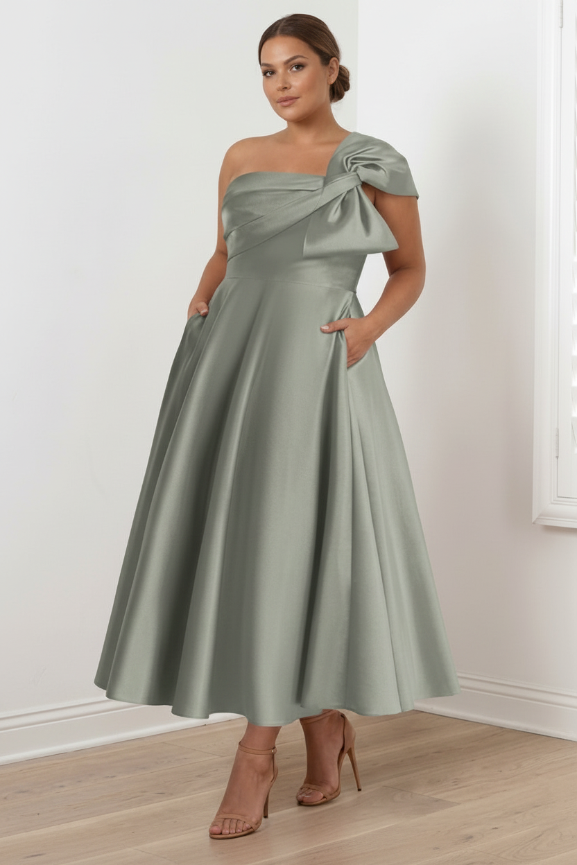 A-Line/Princess Off-the-Shoulder Sleeveless Ankle-Length Plus Size Mother of the Bride Dresses with Bow(s)