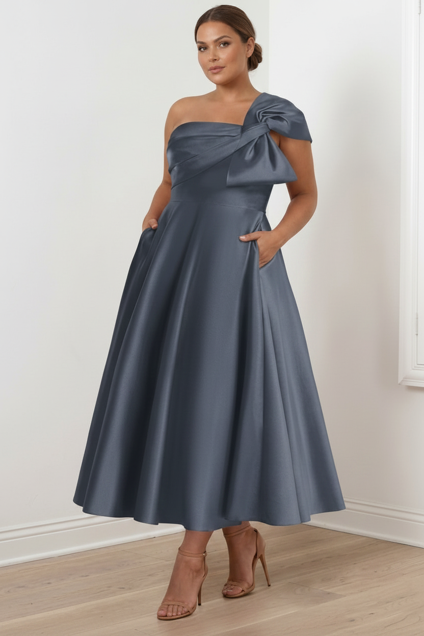 A-Line/Princess Off-the-Shoulder Sleeveless Ankle-Length Plus Size Mother of the Bride Dresses with Bow(s)