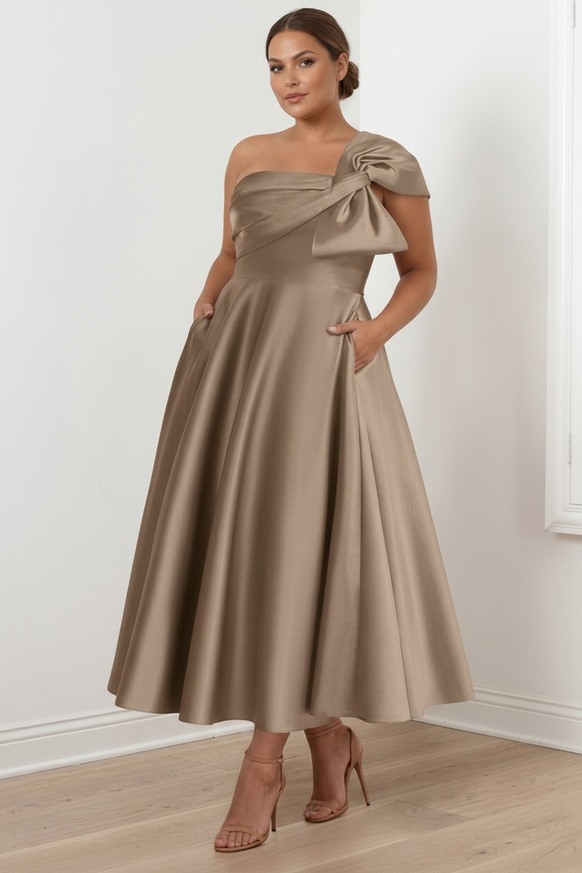 A-Line/Princess Off-the-Shoulder Sleeveless Ankle-Length Plus Size Mother of the Bride Dresses with Bow(s)