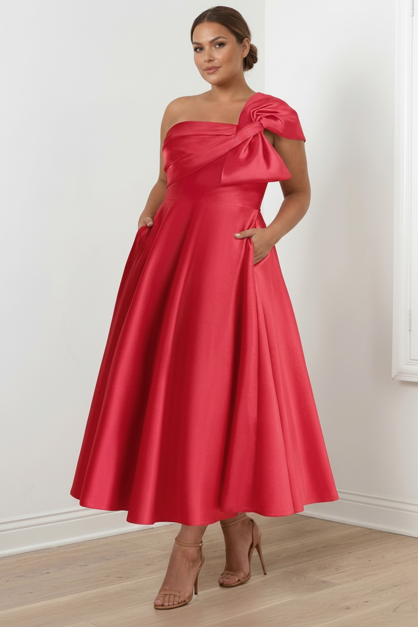 A-Line/Princess Off-the-Shoulder Sleeveless Ankle-Length Plus Size Mother of the Bride Dresses with Bow(s)
