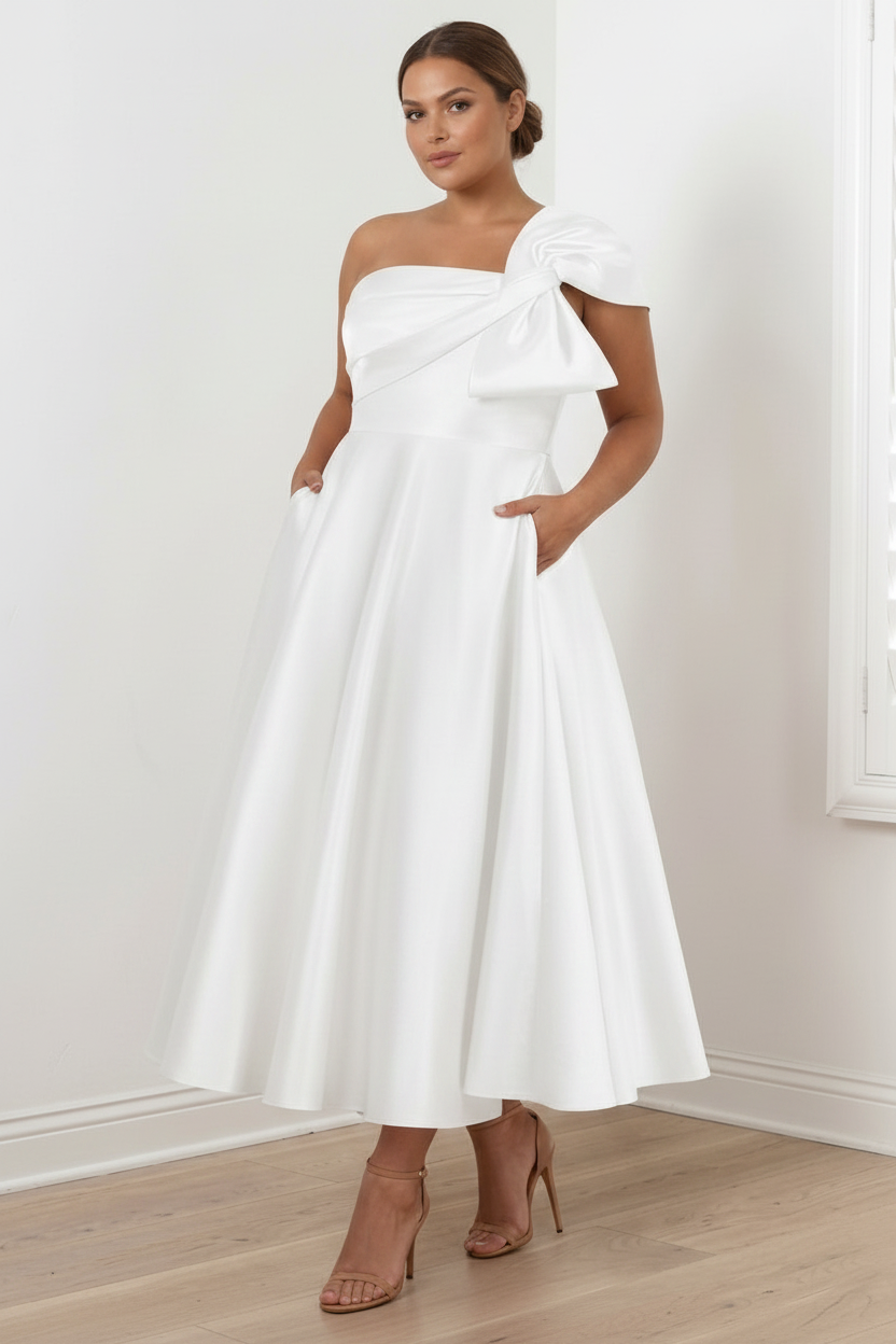 A-Line/Princess Off-the-Shoulder Sleeveless Ankle-Length Plus Size Mother of the Bride Dresses with Bow(s)